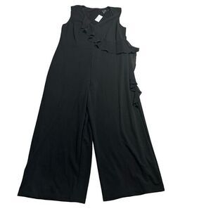 Connected Apparel Black‎ Ruffle Wide Leg Jumpsuit Elegant Wear 20W